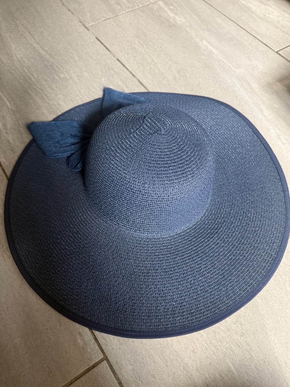 Blue Wide-Brim Sun Hat with Bow - Women Accessories